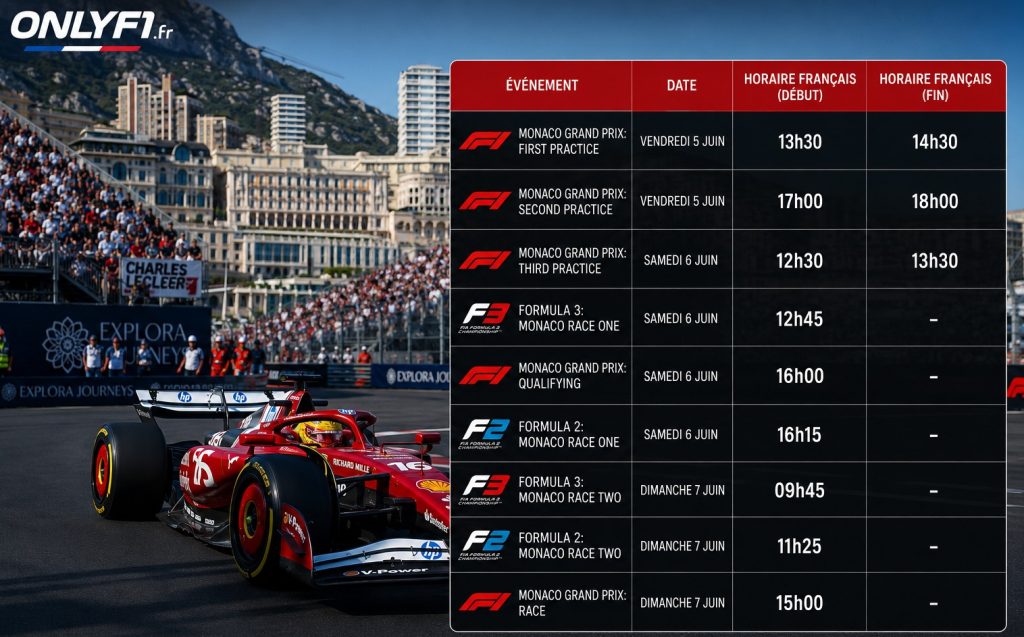 Le programme et les horaires du Grand Prix F1 de Monaco 2026