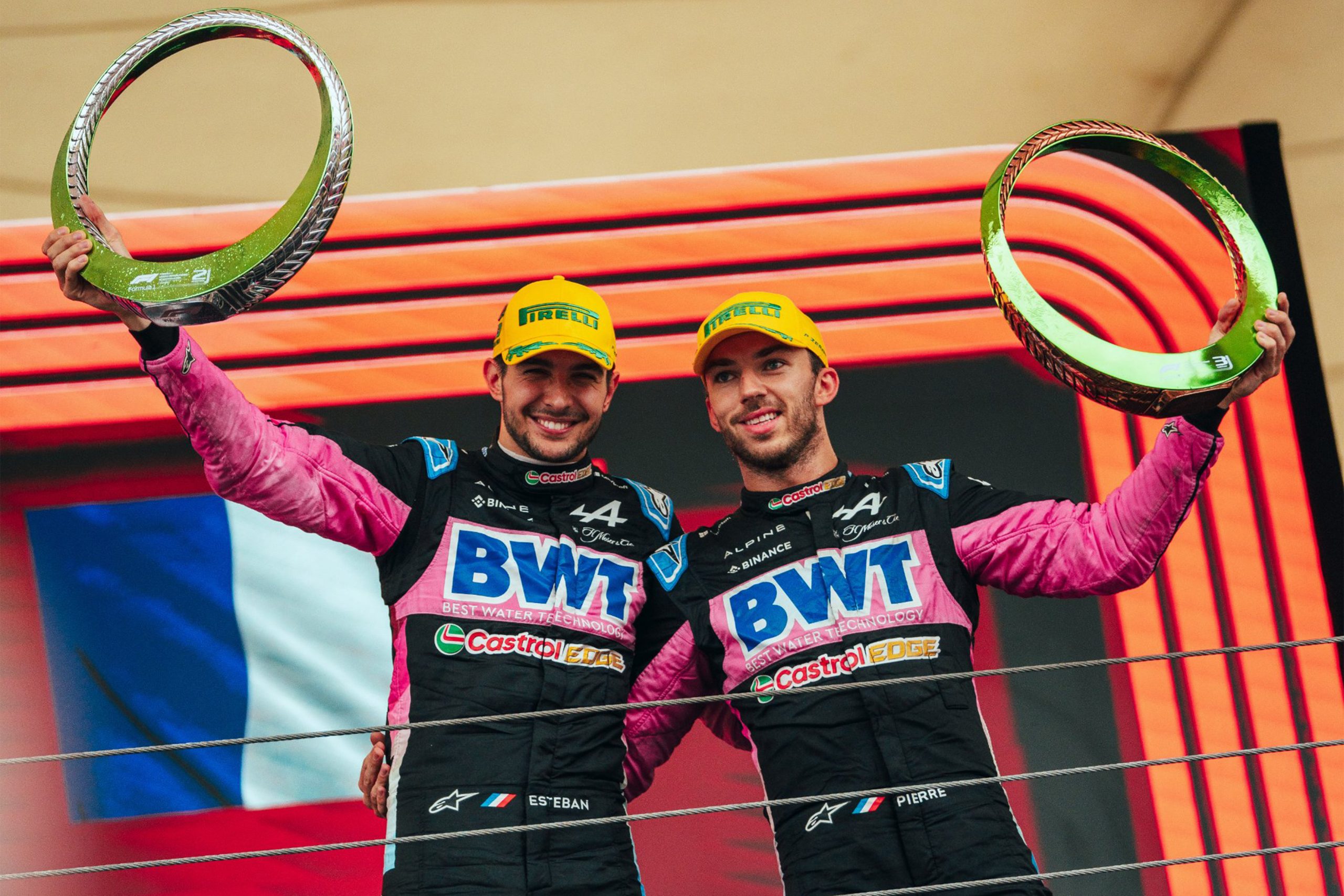 Esteban Ocon et Pierre Gasly sur le podium au Brésil